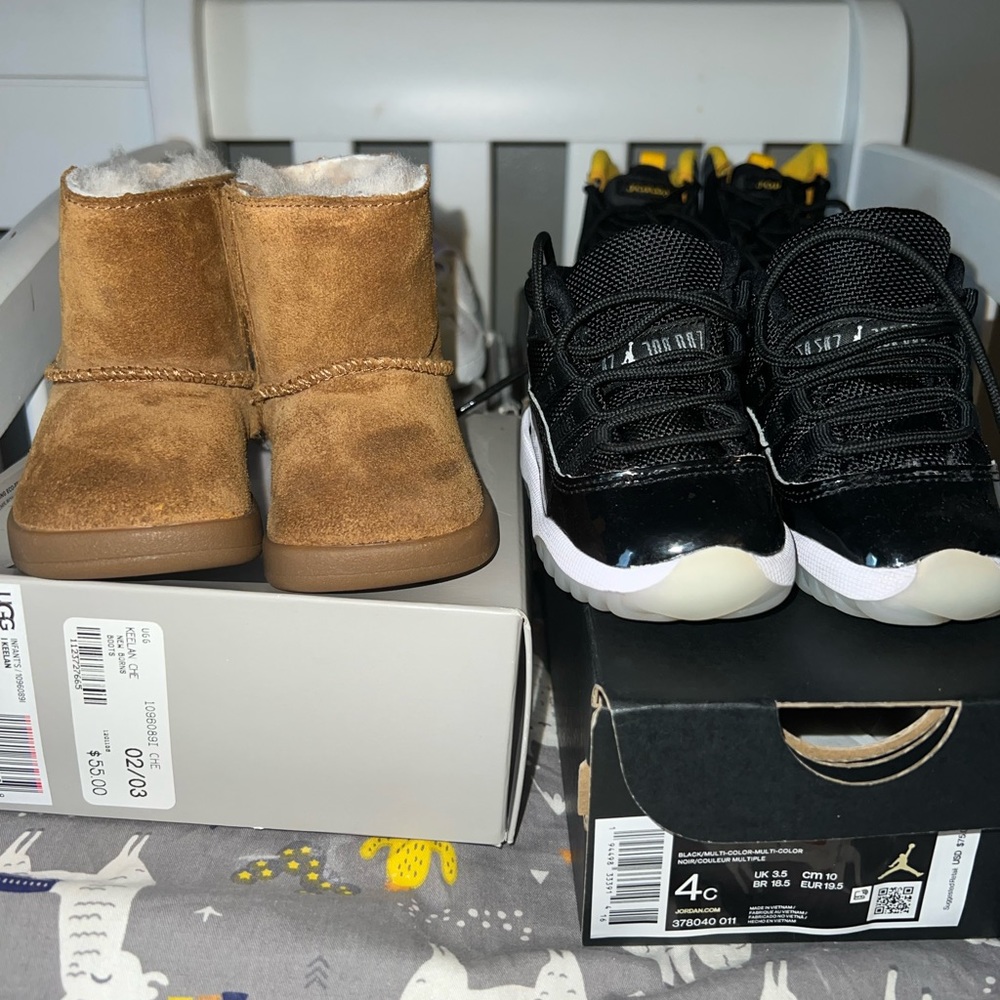 Jordans sneakers size 4. $40/ Ugg baby size  2/3. $40/ white Nike size 3 $30